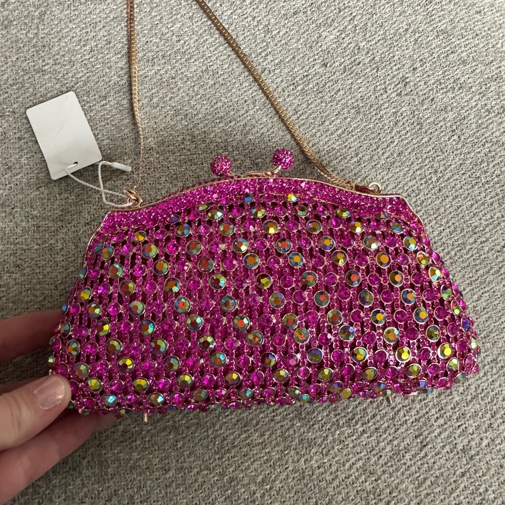 Natasha Couture Pink Rhinestone Evening Clutch